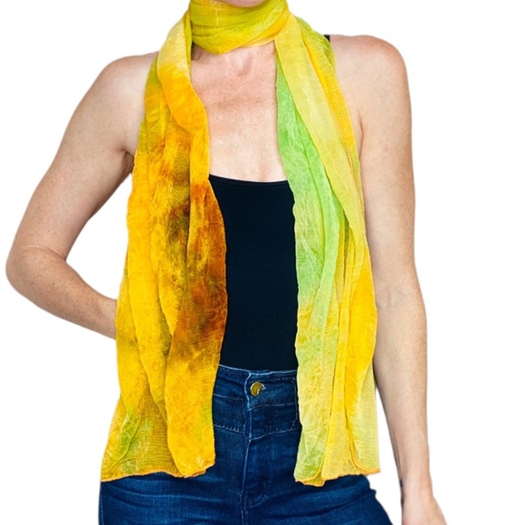 Vintage Accessories - Hippie Yellow, Orange Tie Dye Small Light Sheer Neck Scarf